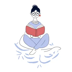 Free book club clipart of a woman with glasses reading